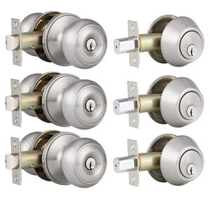 Premium Silver Door Knob and Deadbolt Set